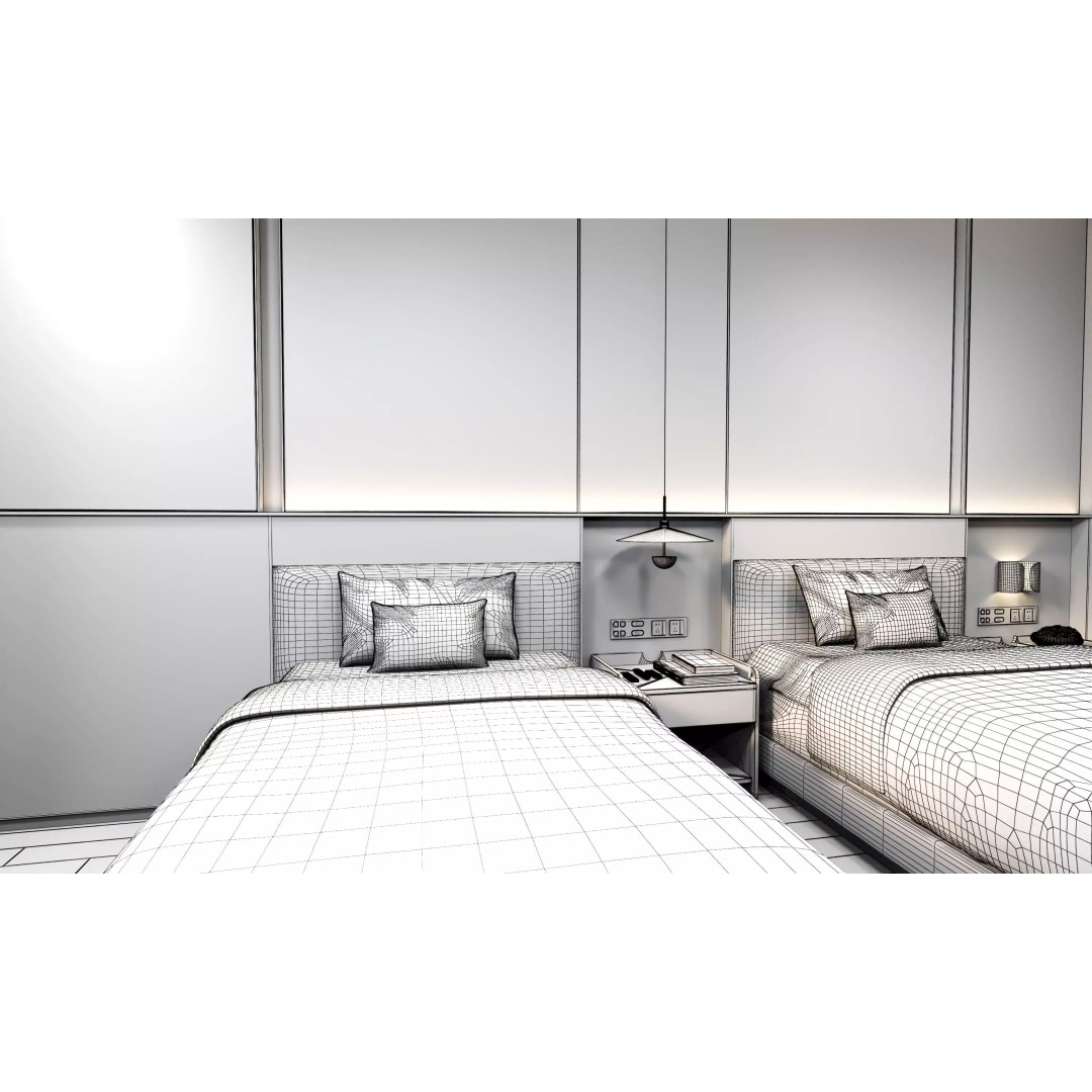 Hotel Bedroom 3D Model – Low Poly Interior with Textures, FBX, OBJ - View 13