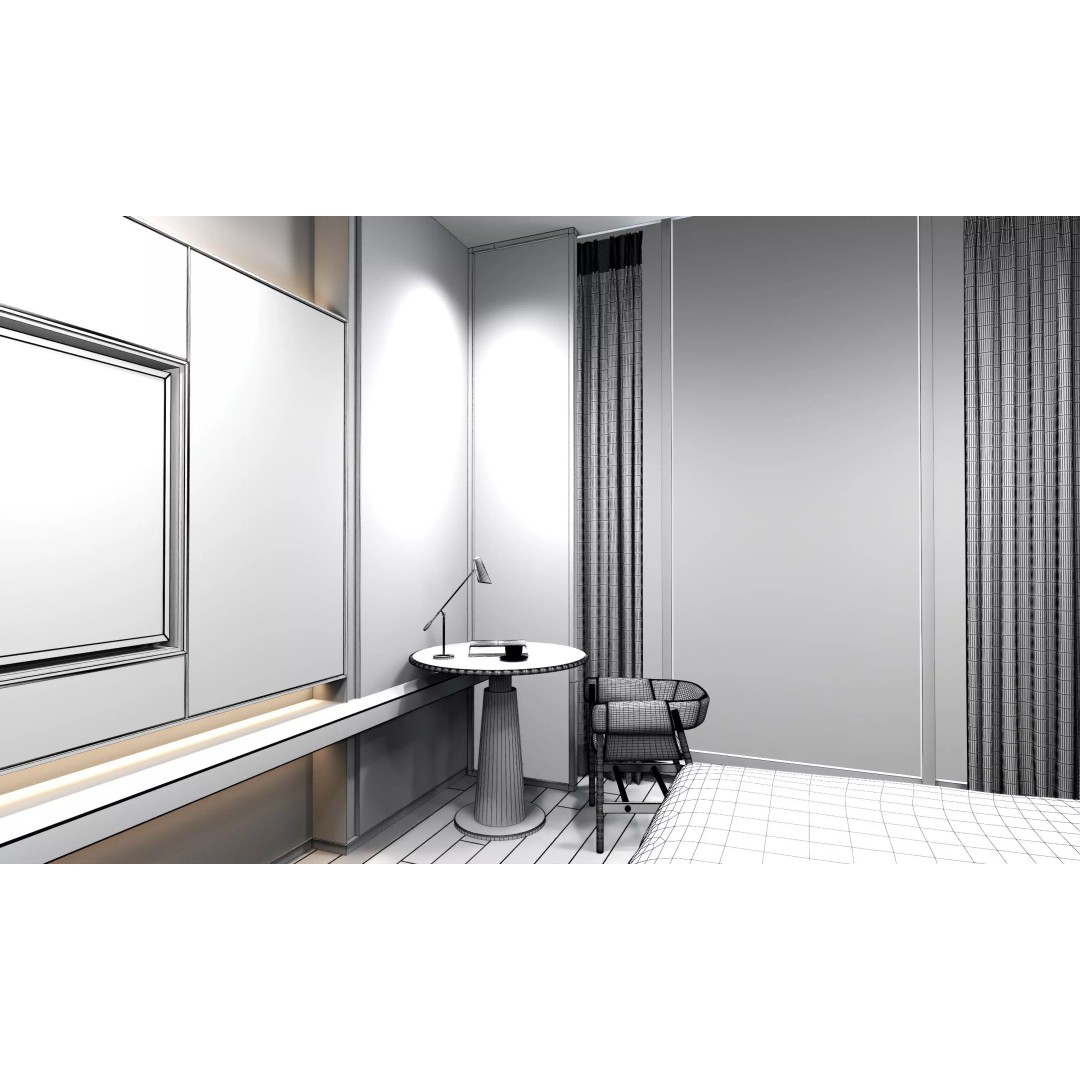 Hotel Bedroom 3D Model – Low Poly Interior with Textures, FBX, OBJ - View 14