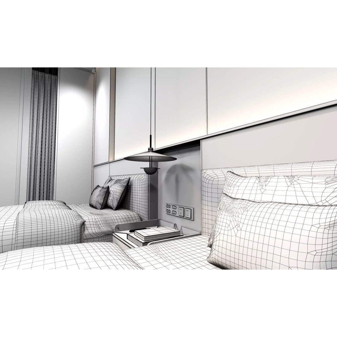 Hotel Bedroom 3D Model – Low Poly Interior with Textures, FBX, OBJ - View 16