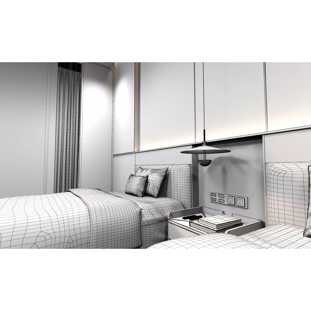 Hotel Bedroom 3D Model – Low Poly Interior with Textures, FBX, OBJ - View 17