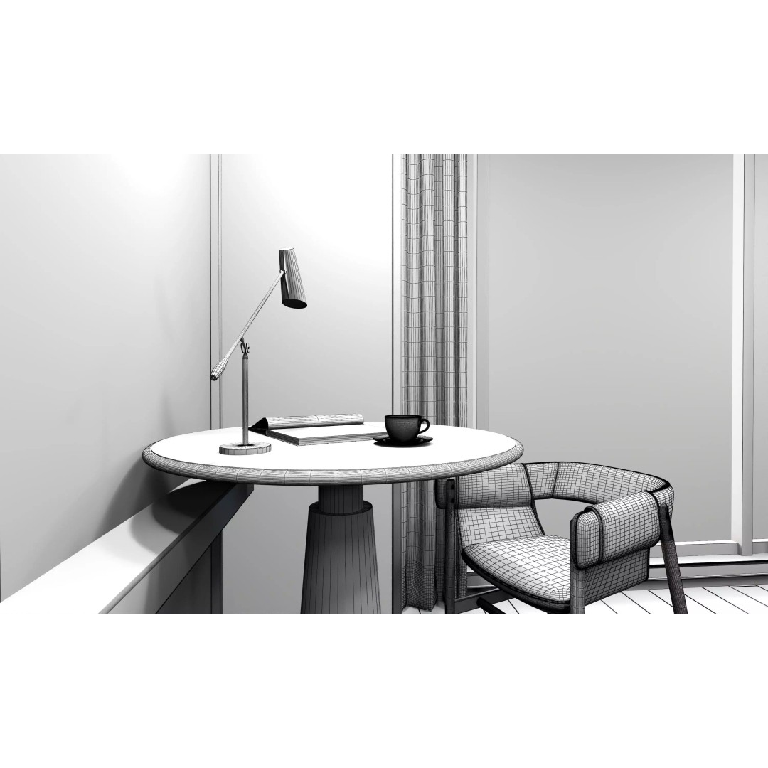 Hotel Bedroom 3D Model – Low Poly Interior with Textures, FBX, OBJ - View 20