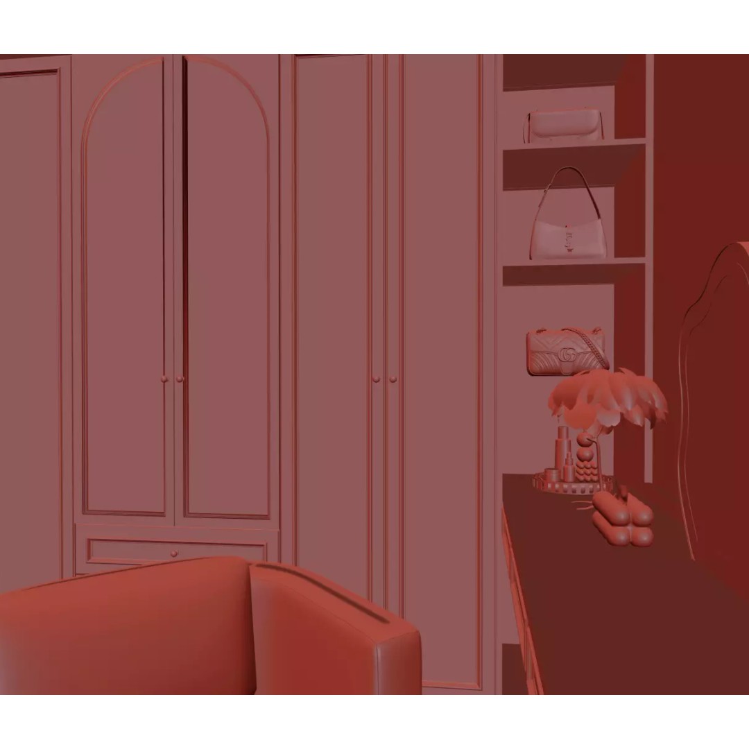 Luxury Cream Walk-in Closet 3D Model – PBR Textured, Various Formats