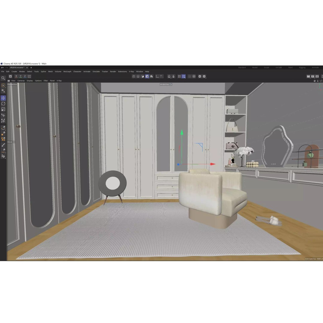 Luxury Cream Walk-in Closet 3D Model – PBR Textured, Various Formats - View 10