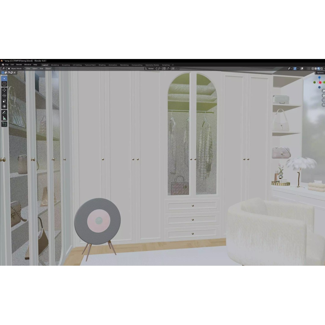 Luxury Cream Walk-in Closet 3D Model – PBR Textured, Various Formats - View 11