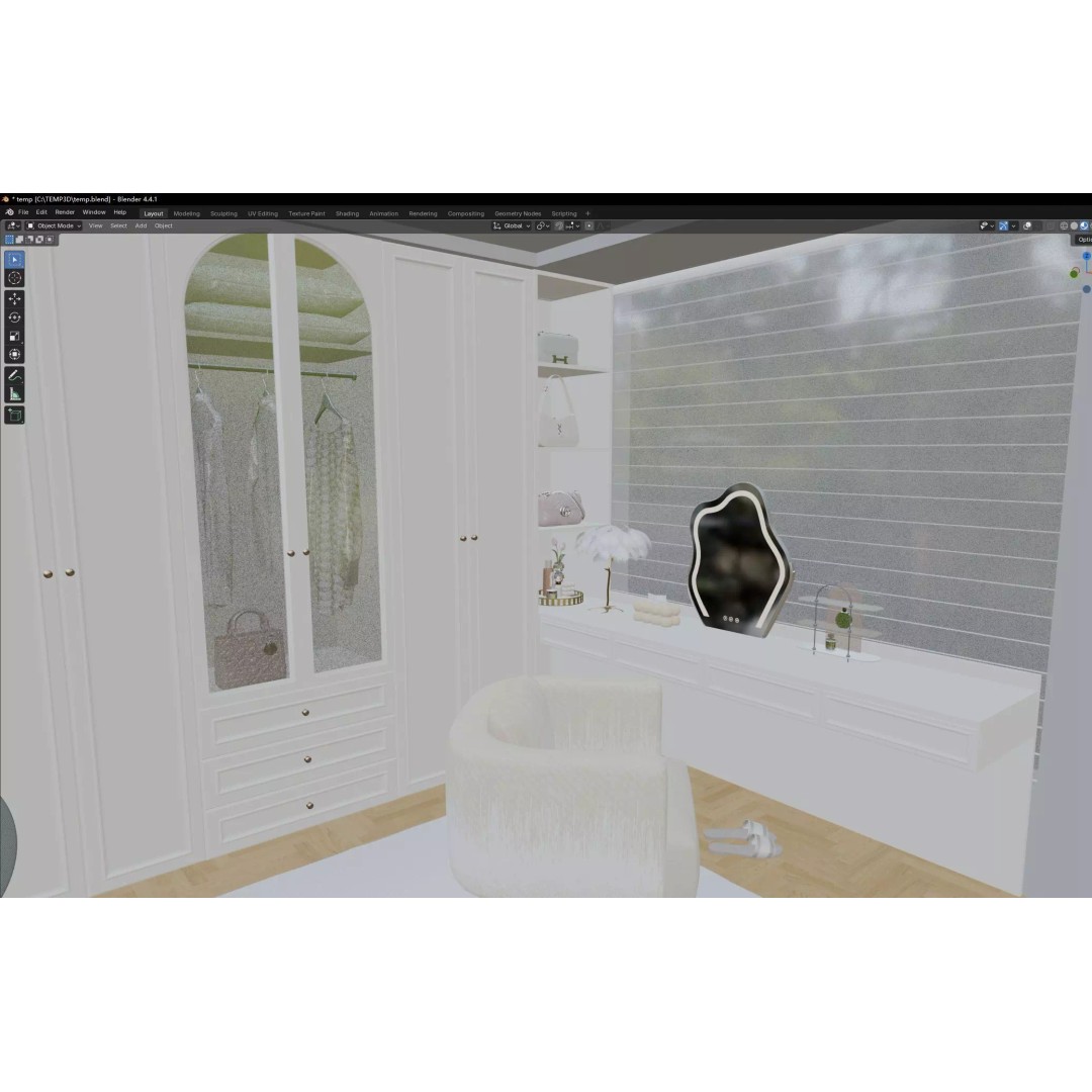 Luxury Cream Walk-in Closet 3D Model – PBR Textured, Various Formats - View 12