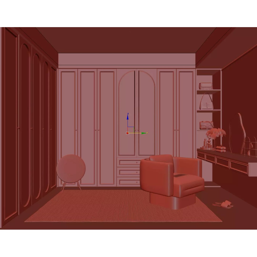 Luxury Cream Walk-in Closet 3D Model – PBR Textured, Various Formats - View 17