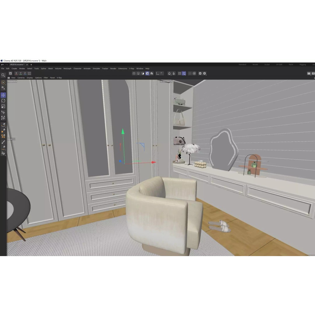 Luxury Cream Walk-in Closet 3D Model – PBR Textured, Various Formats - View 8