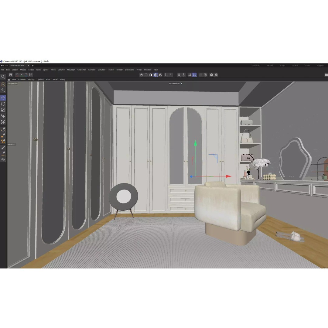 Luxury Cream Walk-in Closet 3D Model – PBR Textured, Various Formats - View 9