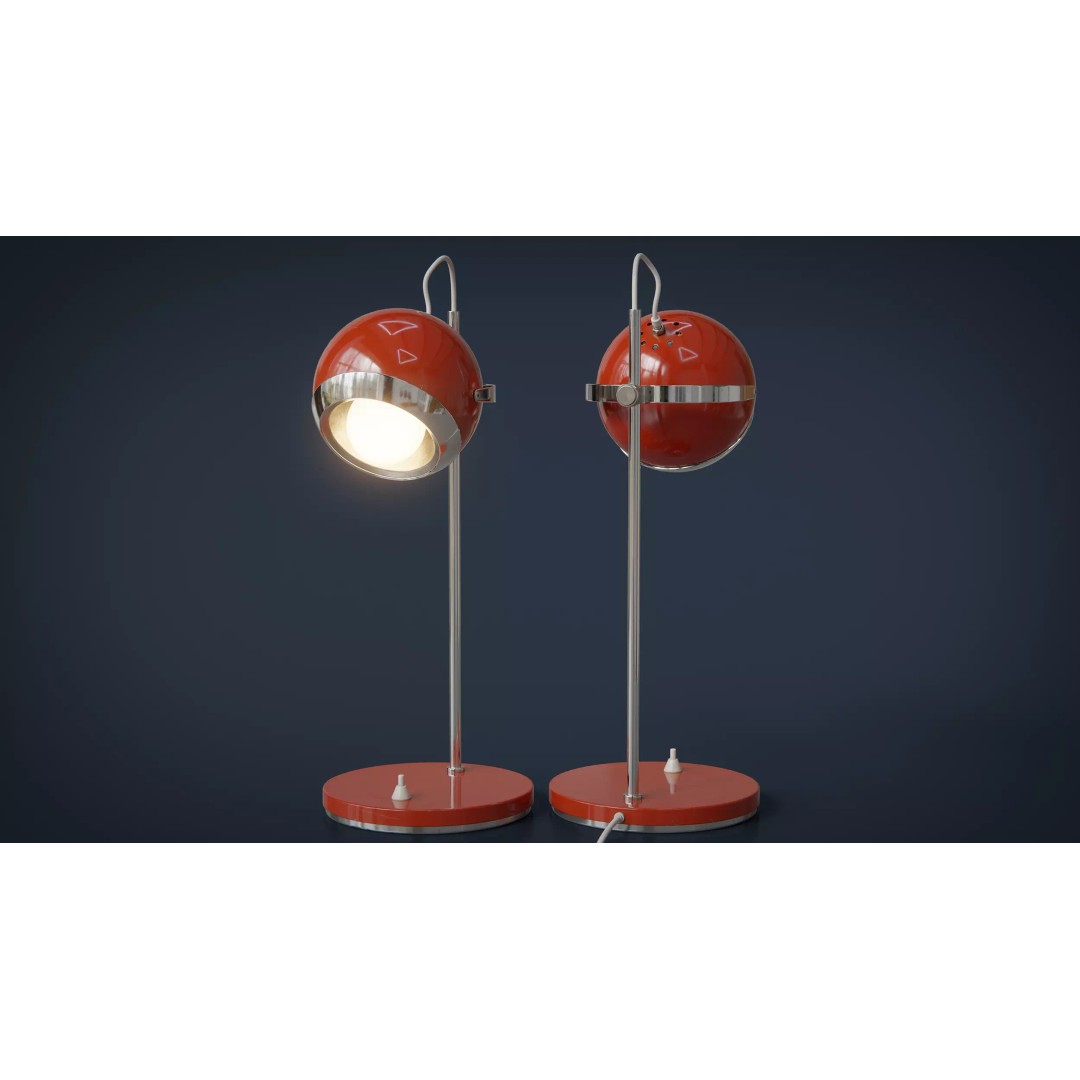 Eyeball Table Lamp 3D Model – Retro Low-Poly Game Asset, FBX - View 2