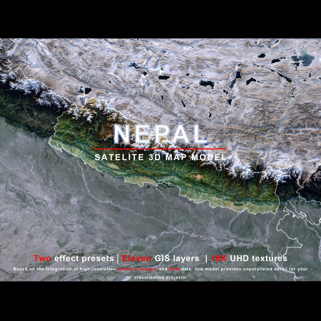 Nepal Map 3D Model – Realistic Satellite Terrain, FBX, OBJ, MAX - View 2