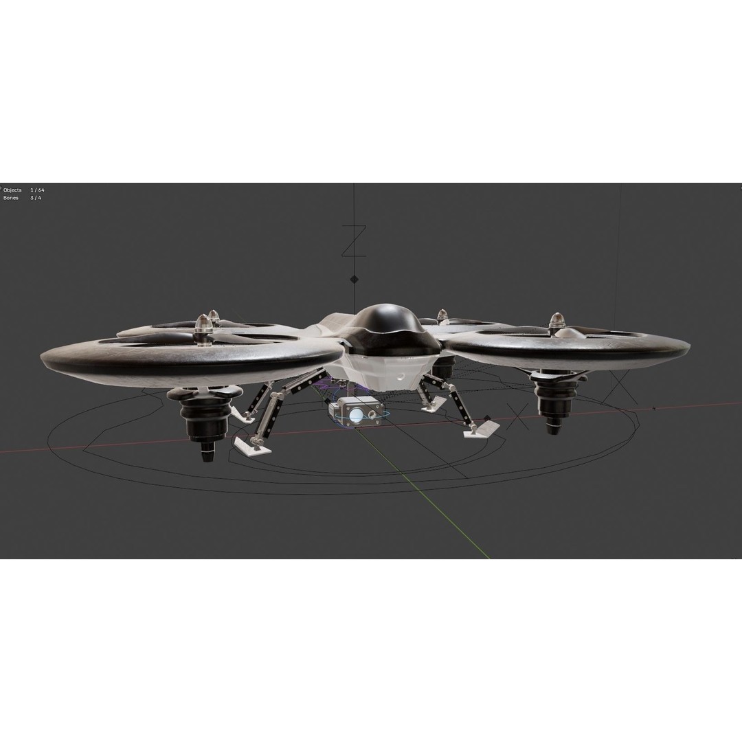 Quadcopter Drone 3D Model – Low Poly Rigged Asset, Blender & FBX - View 15