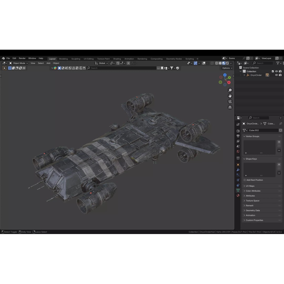 Onyx Cinder 3D Model – Low Poly Spaceship with PBR Textures, FBX