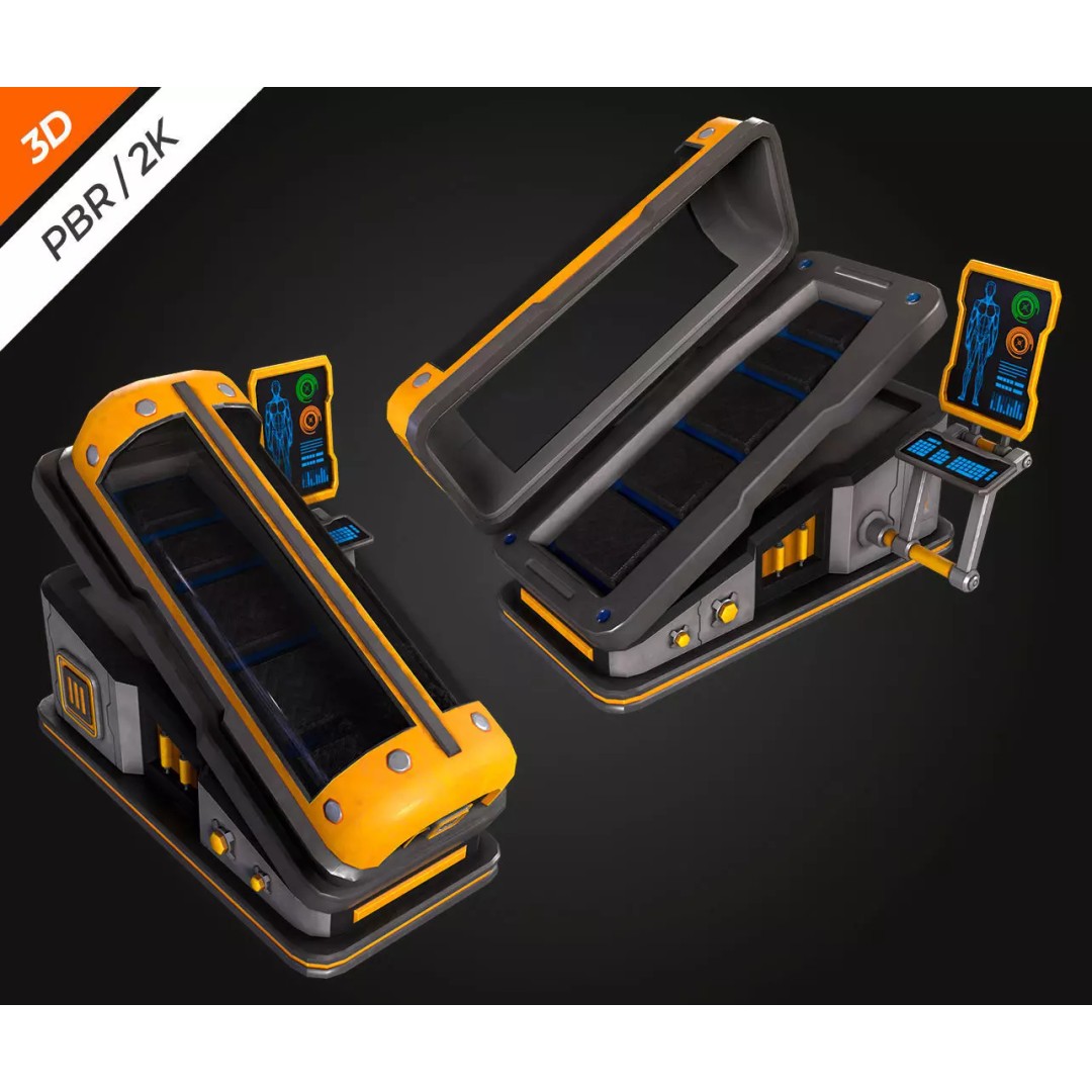 Sci-Fi Hibernation Pod 3D Model – Low Poly PBR Asset, FBX, Blender - View 3