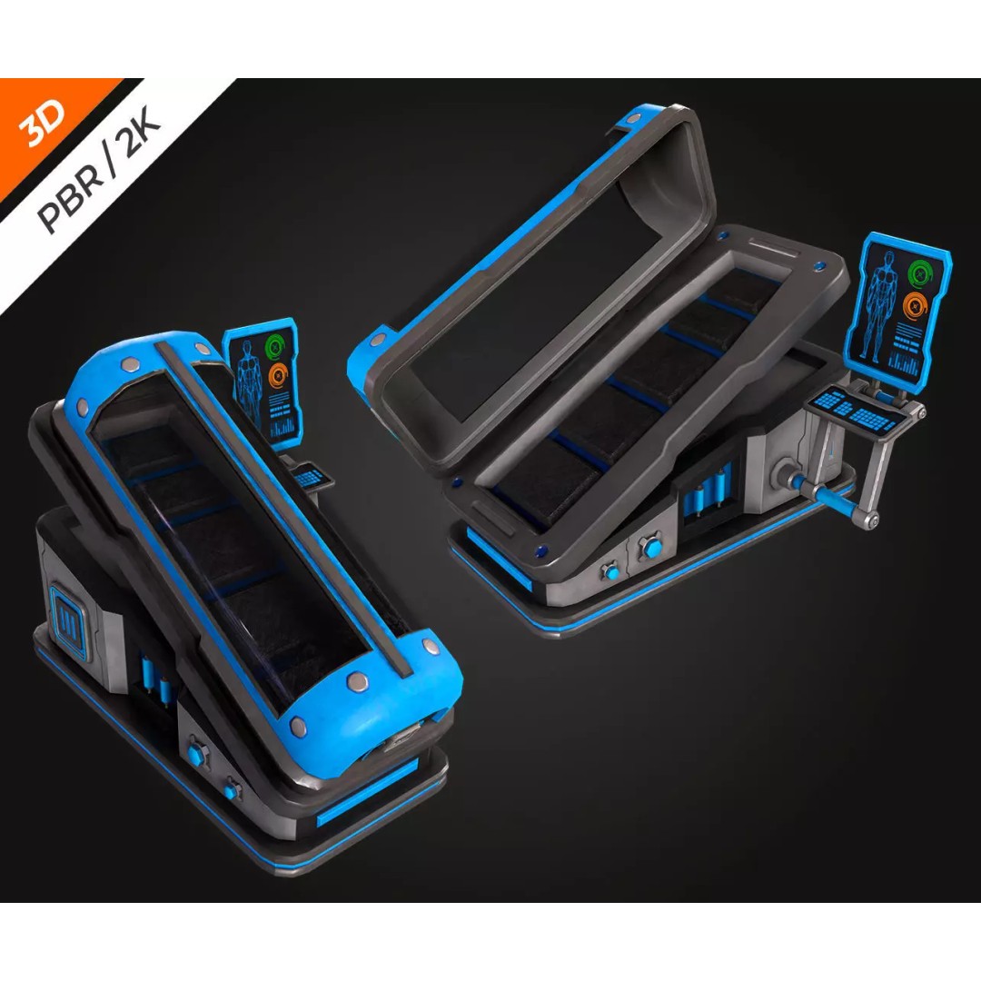 Sci-Fi Hibernation Pod 3D Model – Low Poly PBR Asset, FBX, Blender - View 4