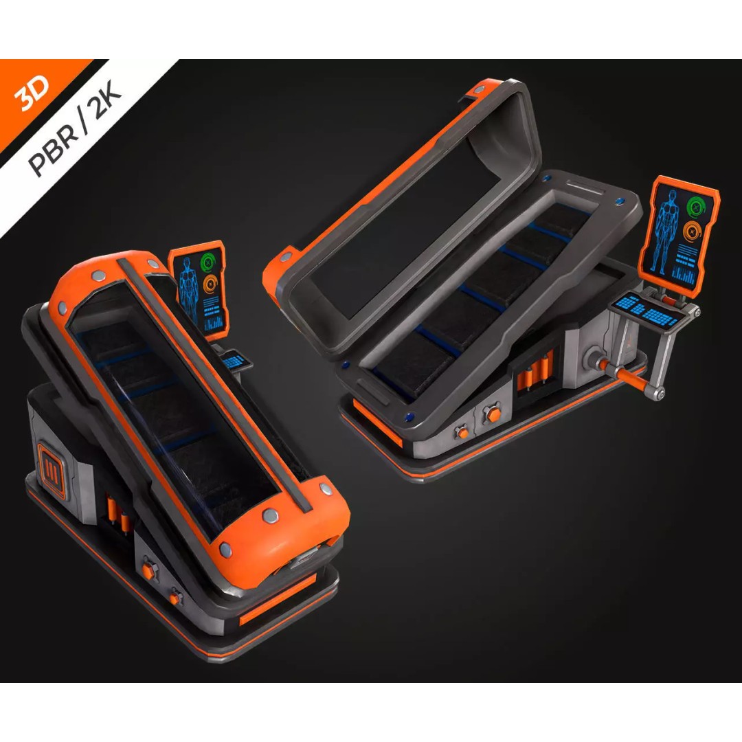 Sci-Fi Hibernation Pod 3D Model – Low Poly PBR Asset, FBX, Blender - View 5