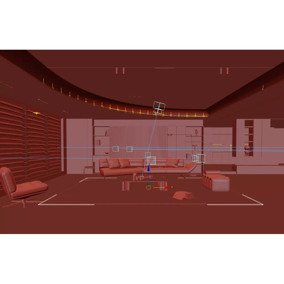 Modern Luxury Living Space 3D Model – Open Kitchen, FBX, Archviz