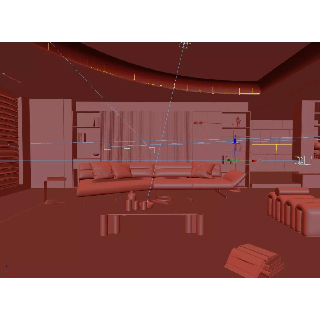 Modern Luxury Living Space 3D Model – Open Kitchen, FBX, Archviz - View 12