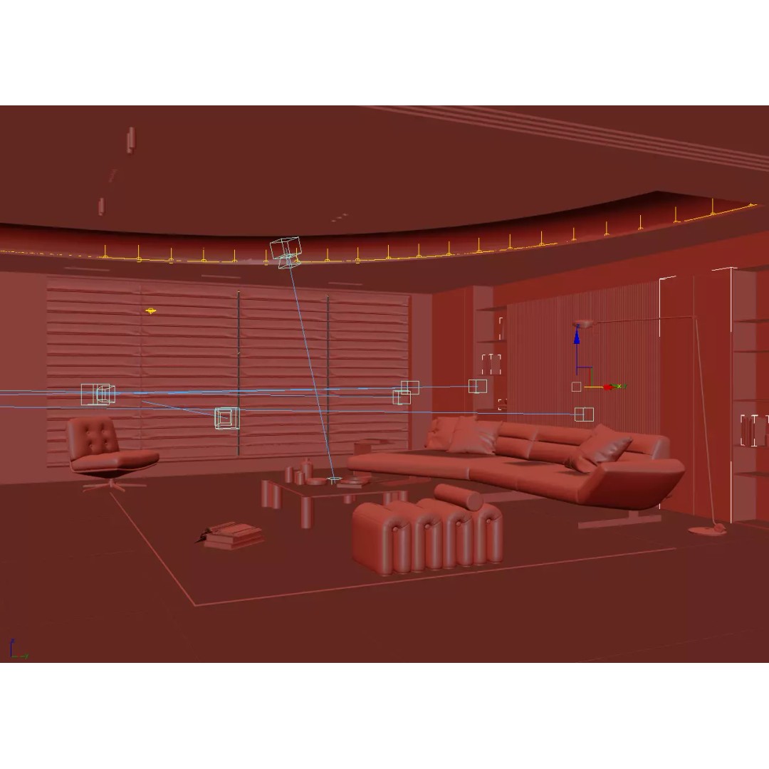 Modern Luxury Living Space 3D Model – Open Kitchen, FBX, Archviz - View 13