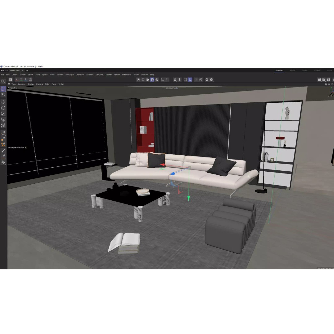 Modern Luxury Living Space 3D Model – Open Kitchen, FBX, Archviz - View 3