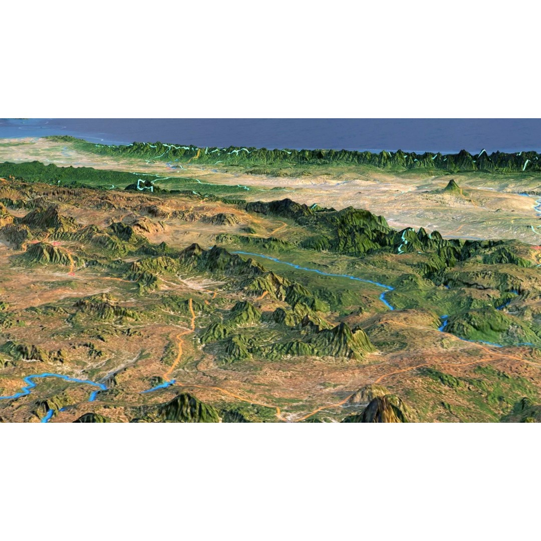 Myanmar Map 3D Model – Realistic Satellite Terrain, FBX & OBJ Formats - View 10