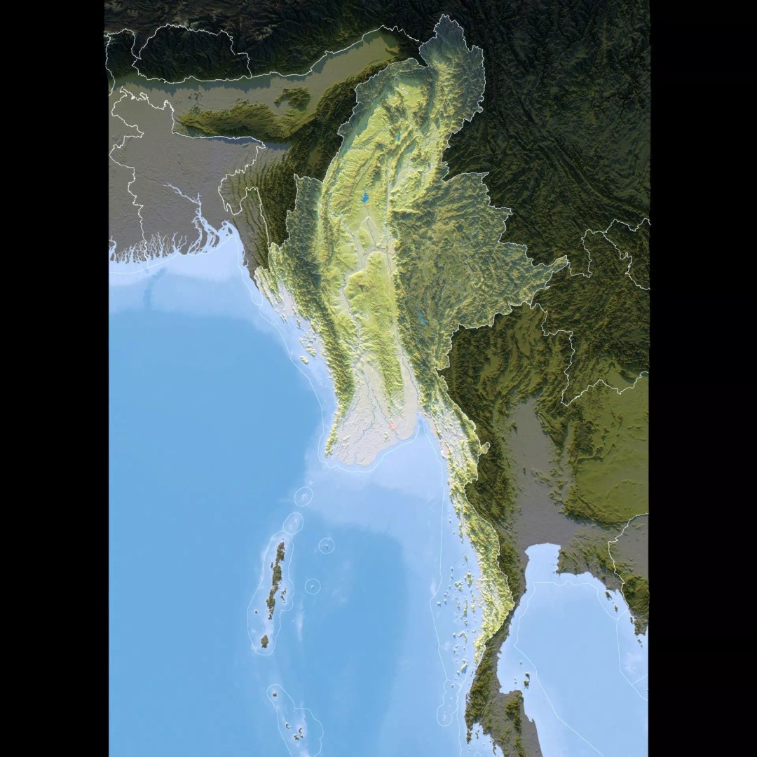 Myanmar Map 3D Model – Realistic Satellite Terrain, FBX & OBJ Formats - View 11