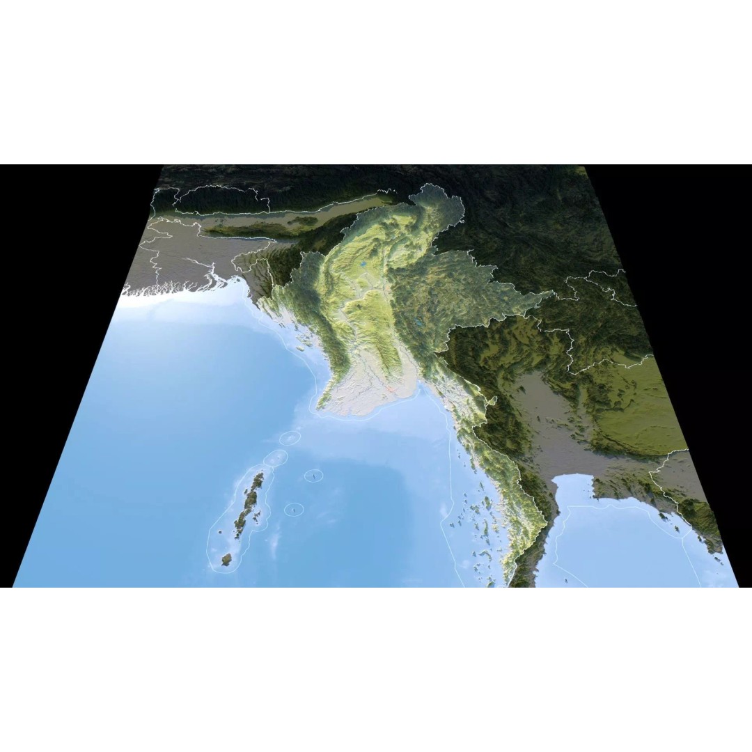 Myanmar Map 3D Model – Realistic Satellite Terrain, FBX & OBJ Formats - View 13