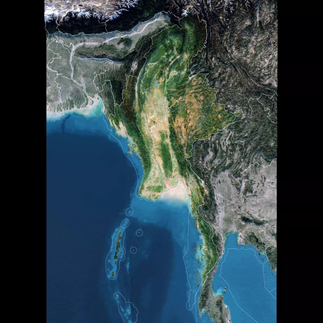 Myanmar Map 3D Model – Realistic Satellite Terrain, FBX & OBJ Formats - View 3