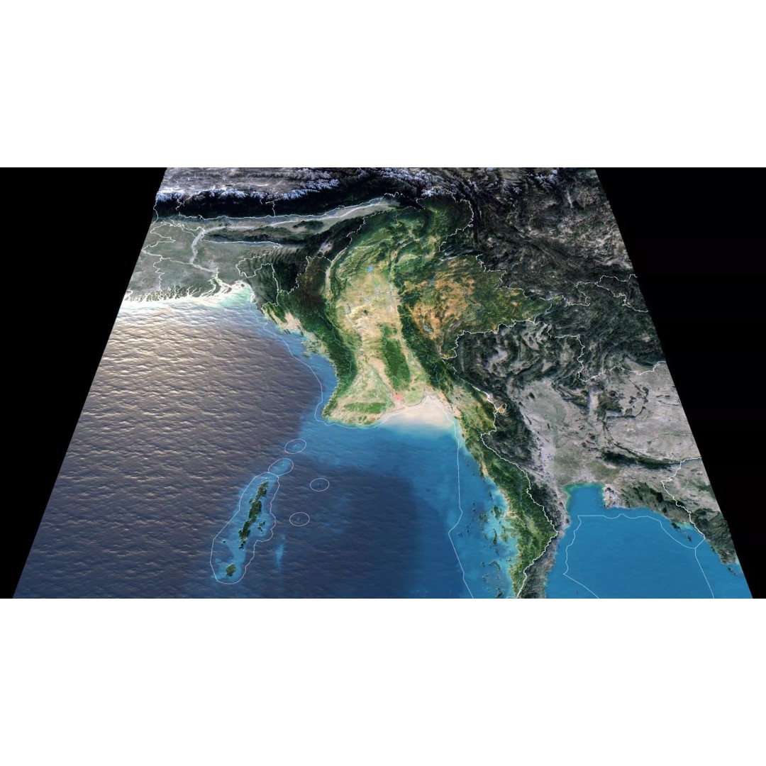 Myanmar Map 3D Model – Realistic Satellite Terrain, FBX & OBJ Formats - View 4