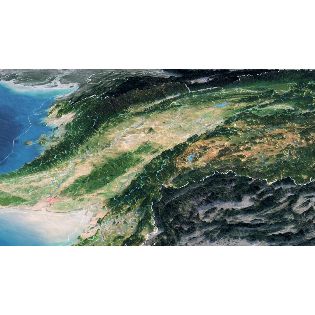 Myanmar Map 3D Model – Realistic Satellite Terrain, FBX & OBJ Formats - View 6
