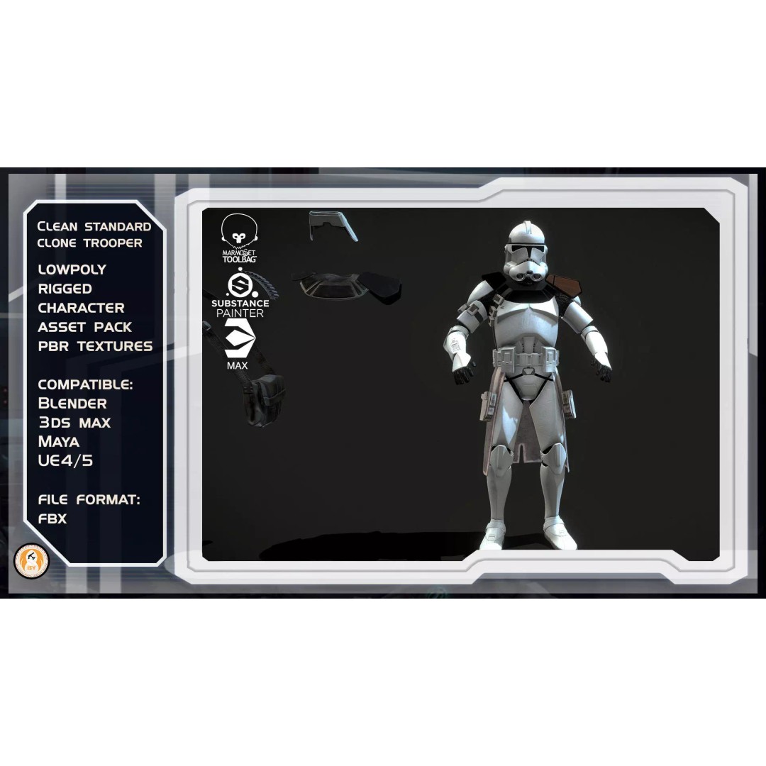Clone Trooper 3D Model – Low Poly Character Asset, Rigged FBX - View 2
