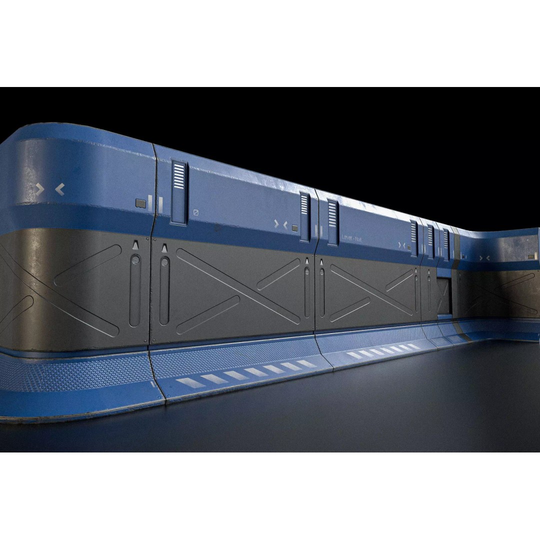 Sci-fi Modular Wall Kit 3D Model – Low Poly PBR Game Asset, FBX - View 2