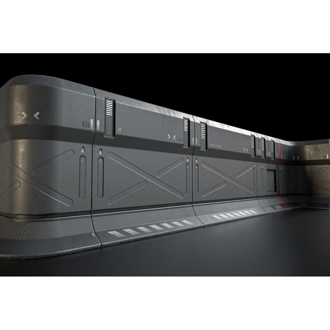 Sci-fi Modular Wall Kit 3D Model – Low Poly PBR Game Asset, FBX - View 3