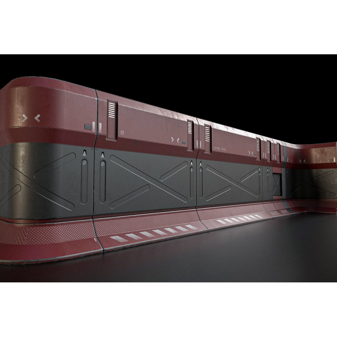 Sci-fi Modular Wall Kit 3D Model – Low Poly PBR Game Asset, FBX - View 4