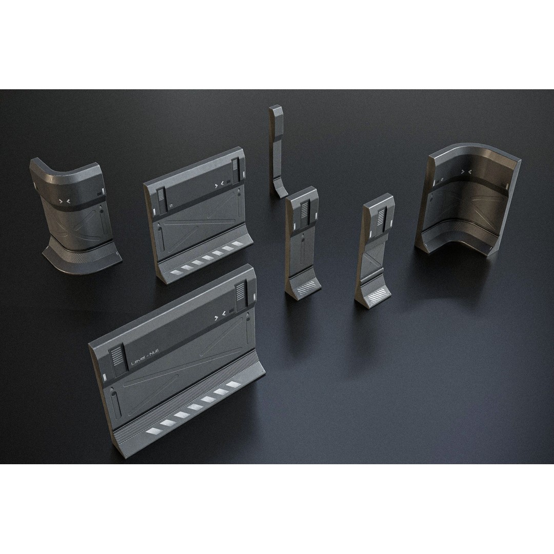 Sci-fi Modular Wall Kit 3D Model – Low Poly PBR Game Asset, FBX - View 7