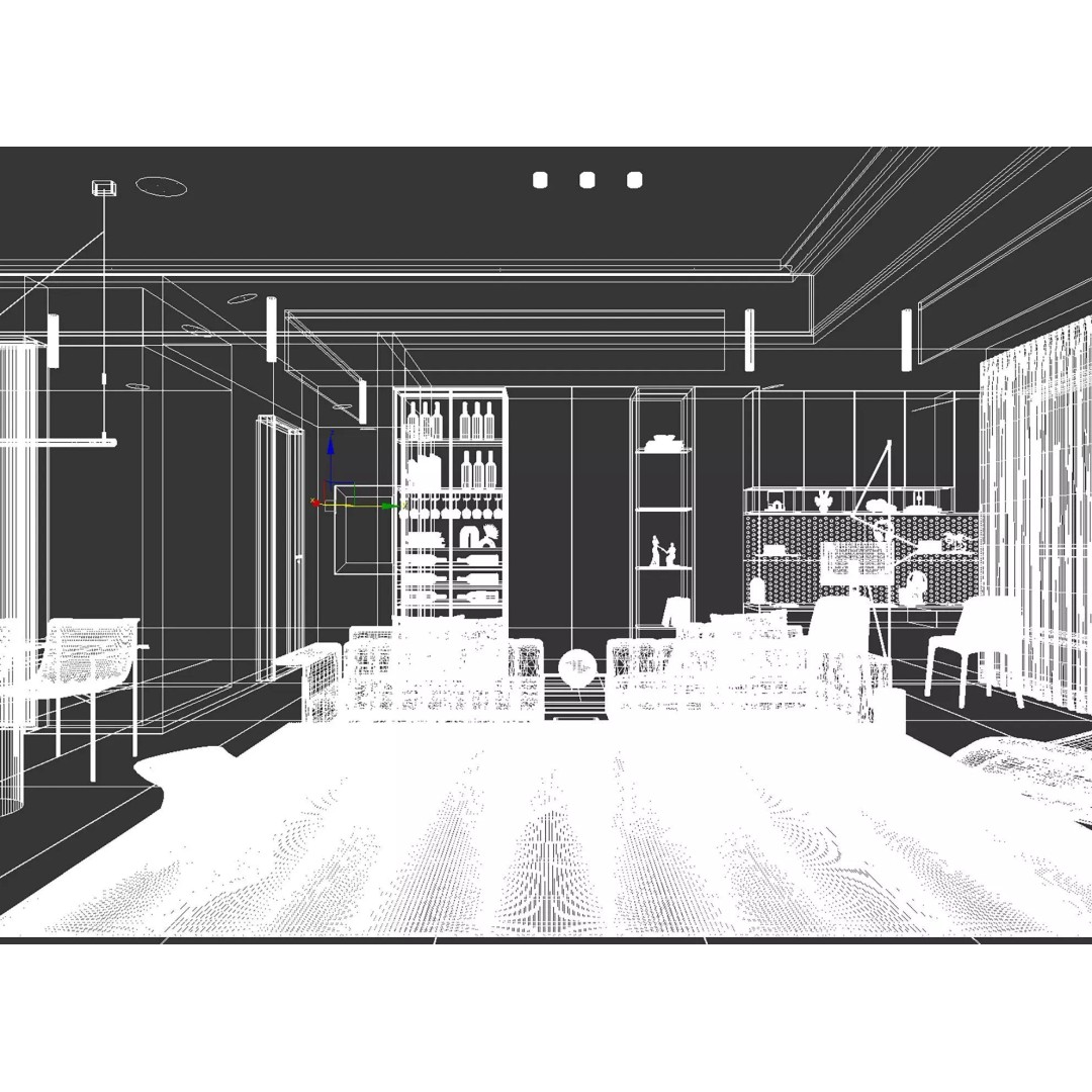 Luxury Living Space 3D Model – Modern Interior with Home Office, FBX