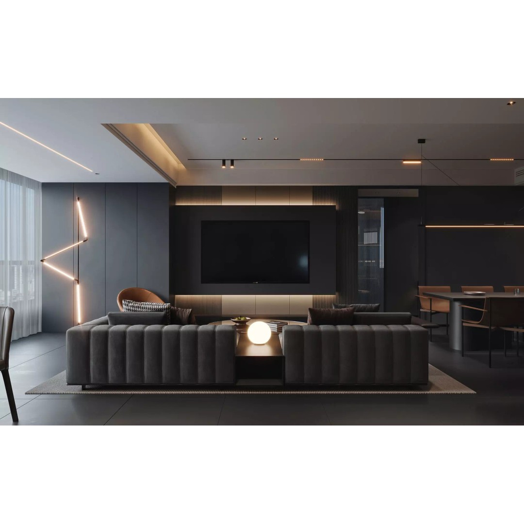 Luxury Living Space 3D Model – Modern Interior with Home Office, FBX - View 10