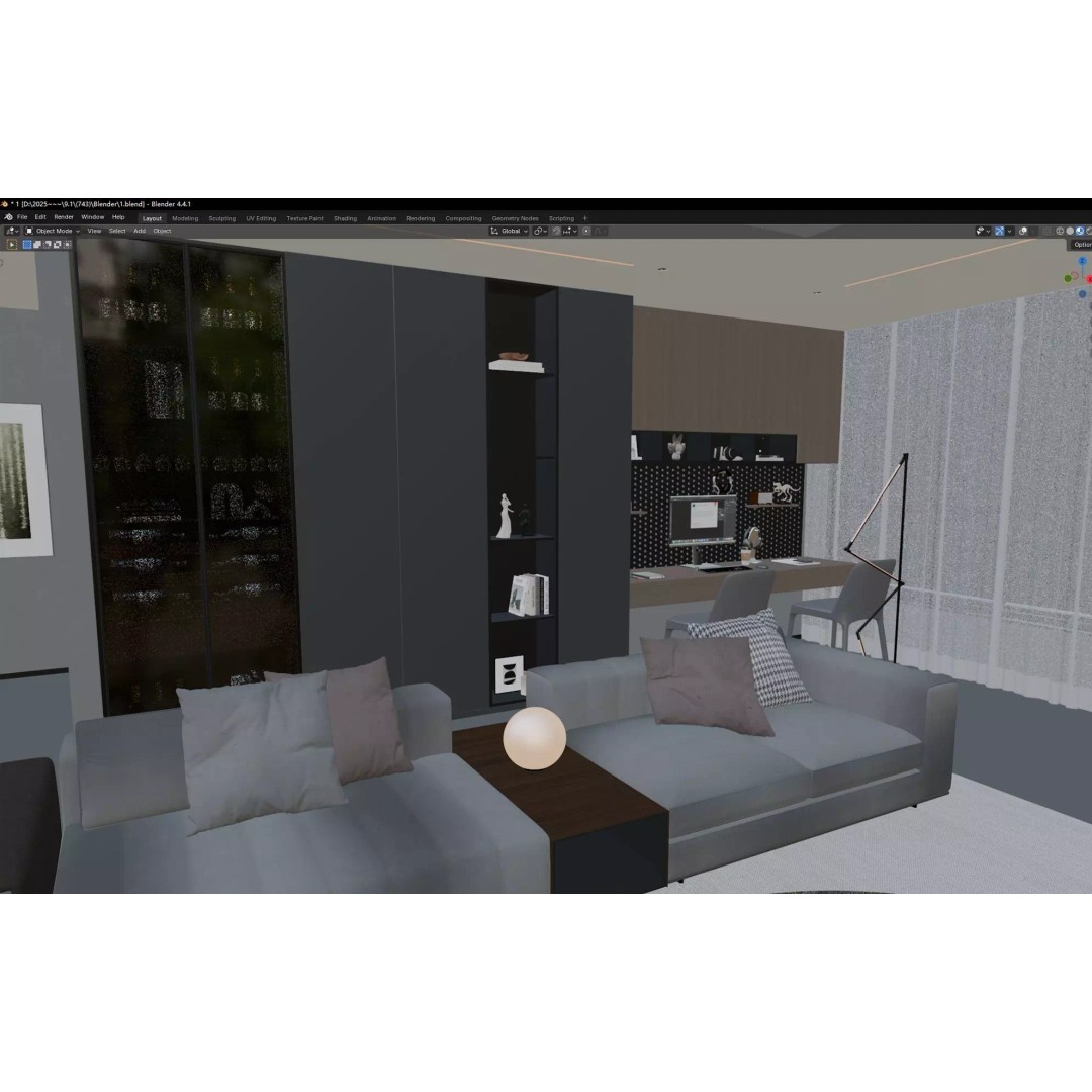 Luxury Living Space 3D Model – Modern Interior with Home Office, FBX - View 11