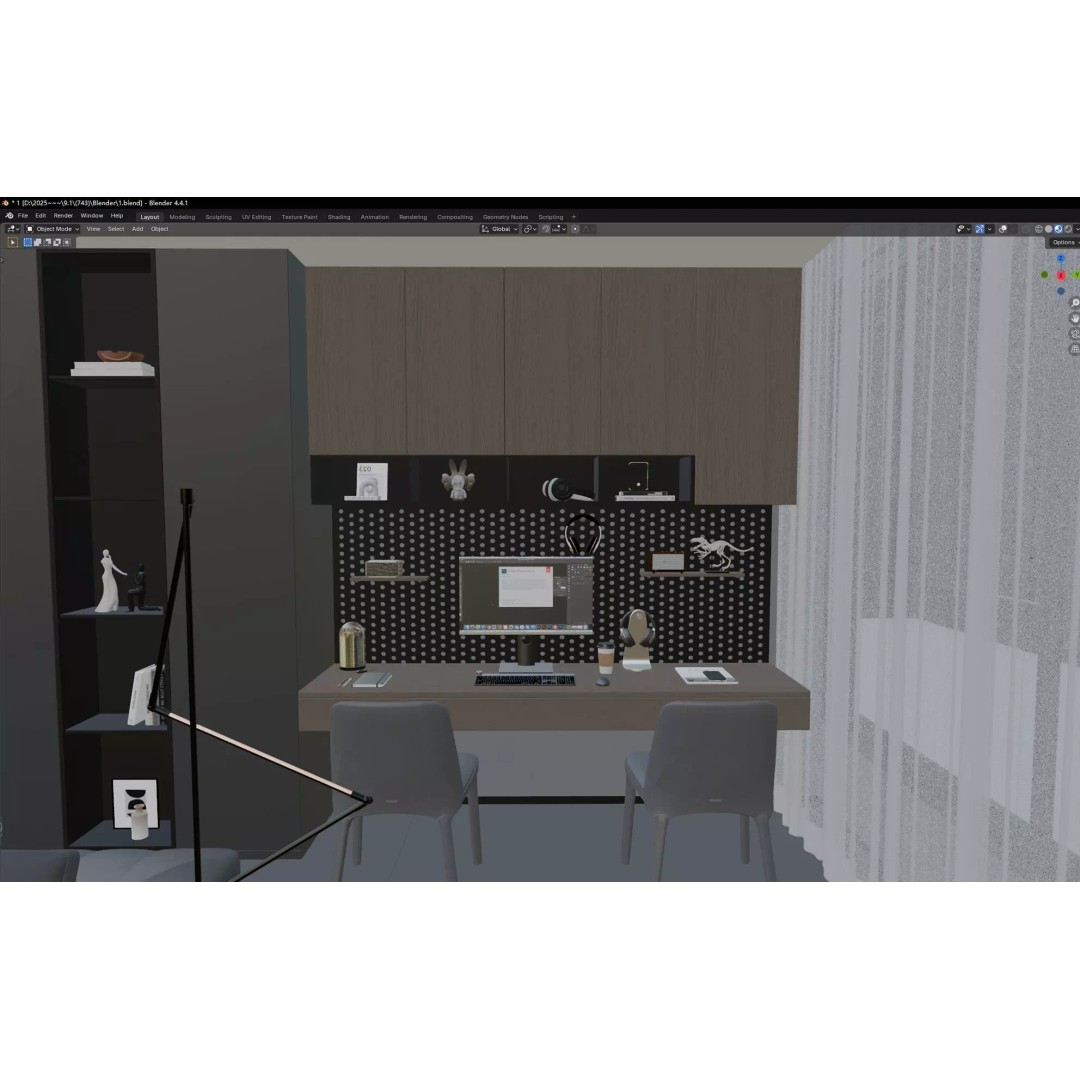 Luxury Living Space 3D Model – Modern Interior with Home Office, FBX - View 12