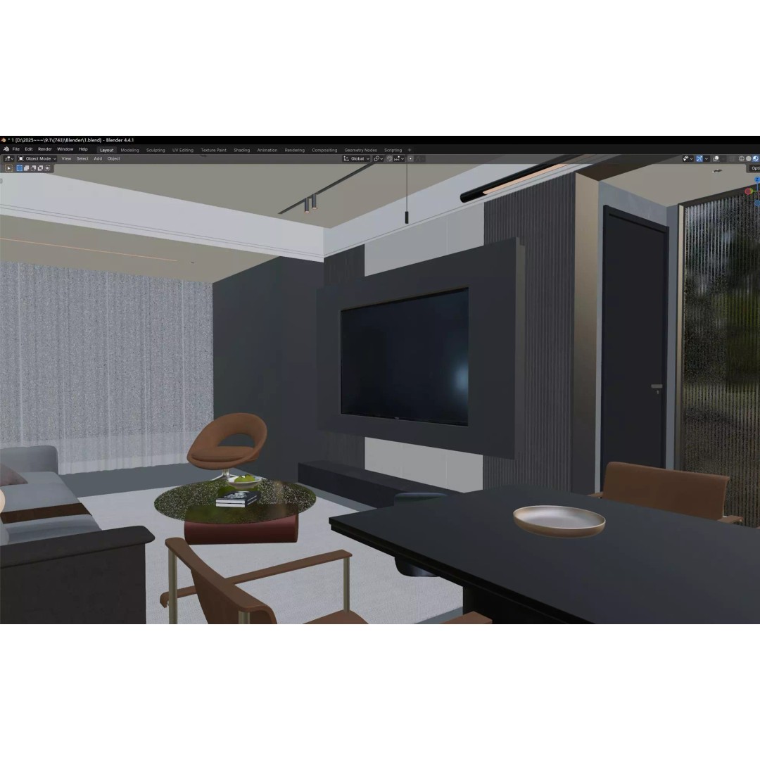 Luxury Living Space 3D Model – Modern Interior with Home Office, FBX - View 13