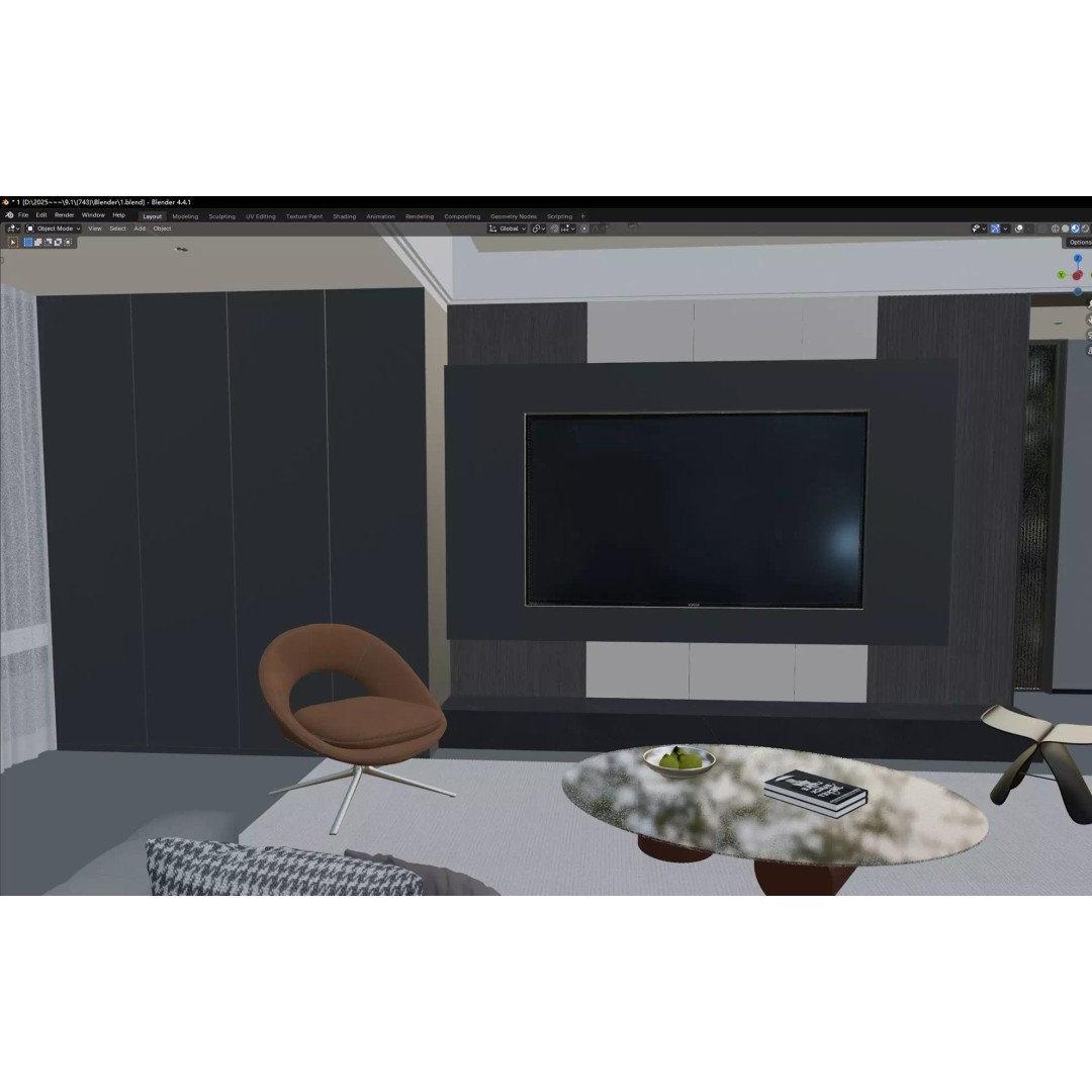 Luxury Living Space 3D Model – Modern Interior with Home Office, FBX - View 14