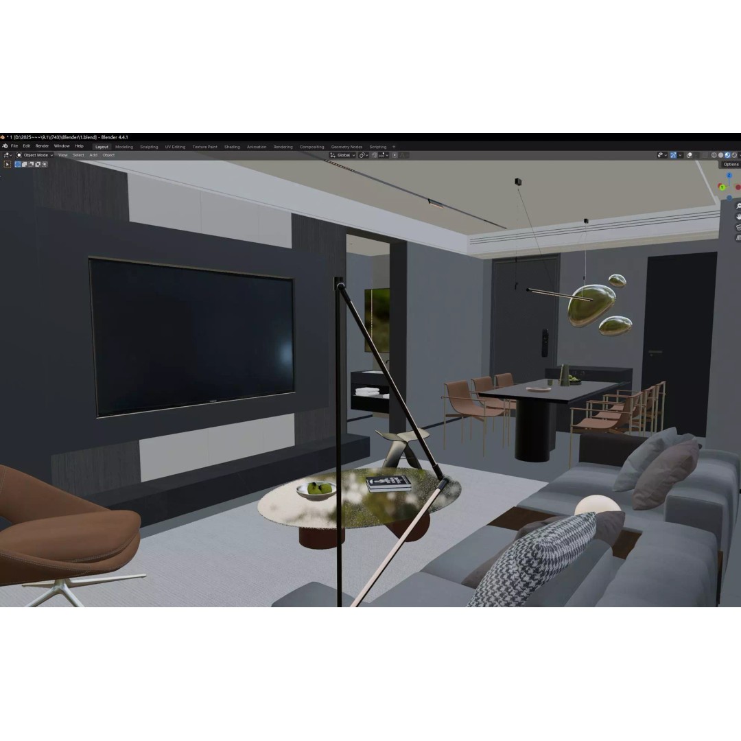 Luxury Living Space 3D Model – Modern Interior with Home Office, FBX - View 15