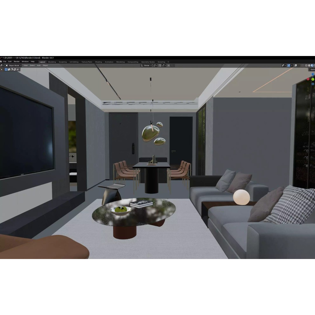 Luxury Living Space 3D Model – Modern Interior with Home Office, FBX - View 16