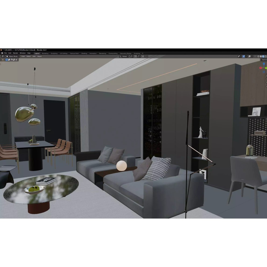 Luxury Living Space 3D Model – Modern Interior with Home Office, FBX - View 17