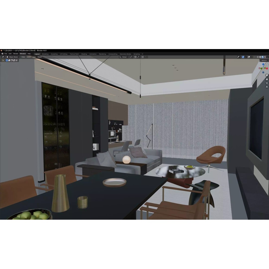 Luxury Living Space 3D Model – Modern Interior with Home Office, FBX - View 18
