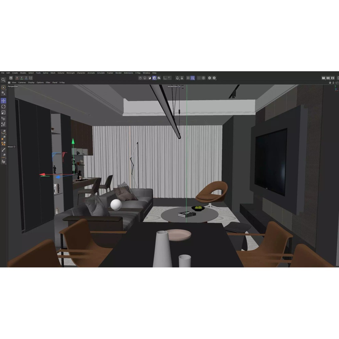 Luxury Living Space 3D Model – Modern Interior with Home Office, FBX - View 19