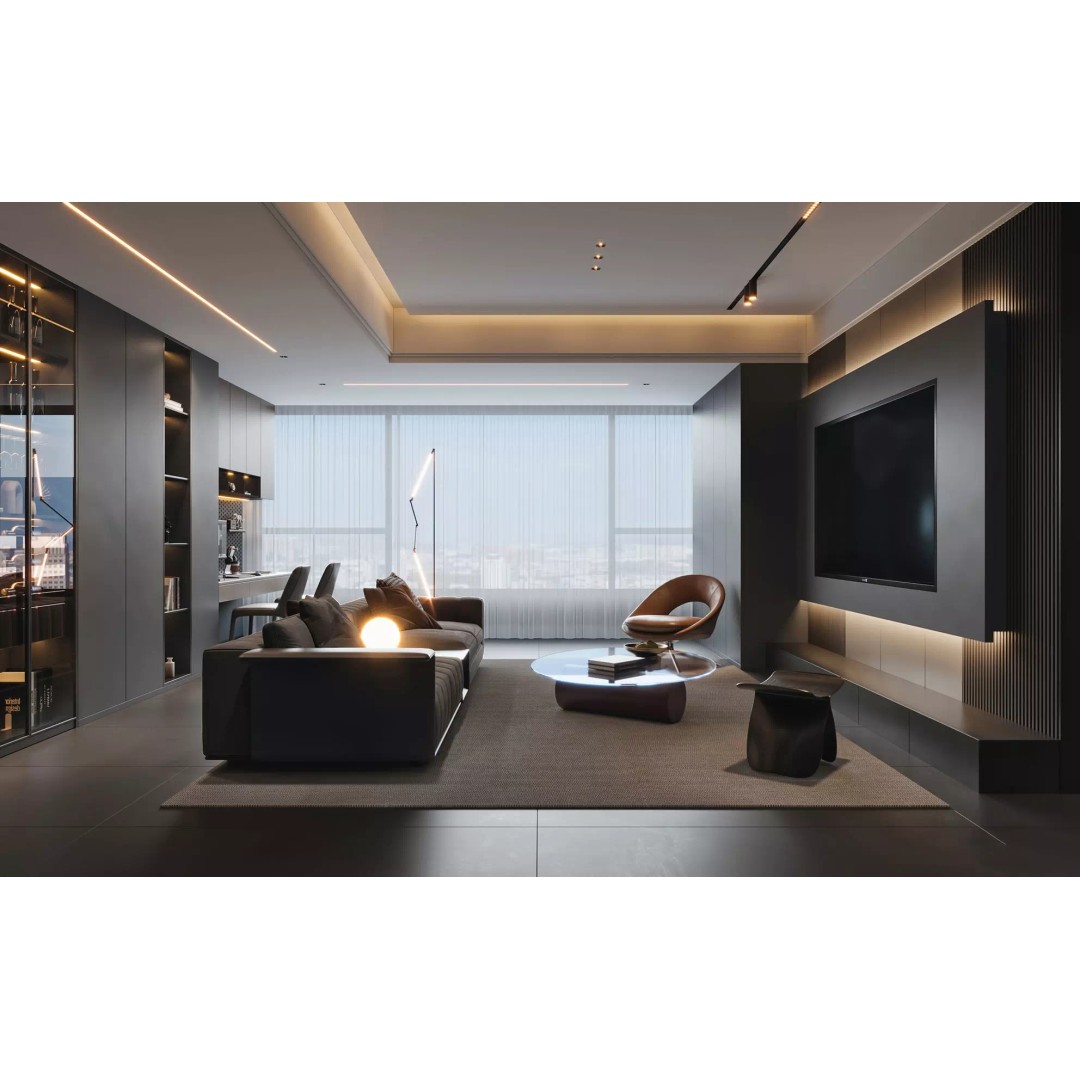 Luxury Living Space 3D Model – Modern Interior with Home Office, FBX - View 2