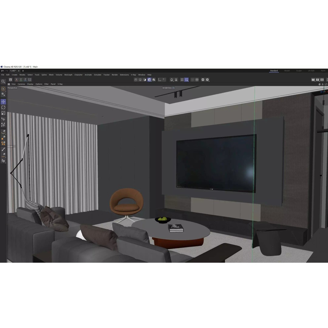 Luxury Living Space 3D Model – Modern Interior with Home Office, FBX - View 20