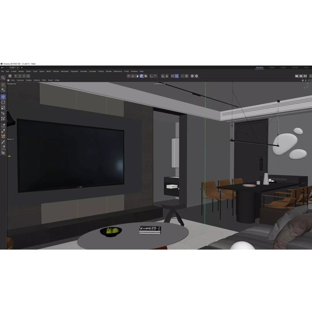 Luxury Living Space 3D Model – Modern Interior with Home Office, FBX - View 21