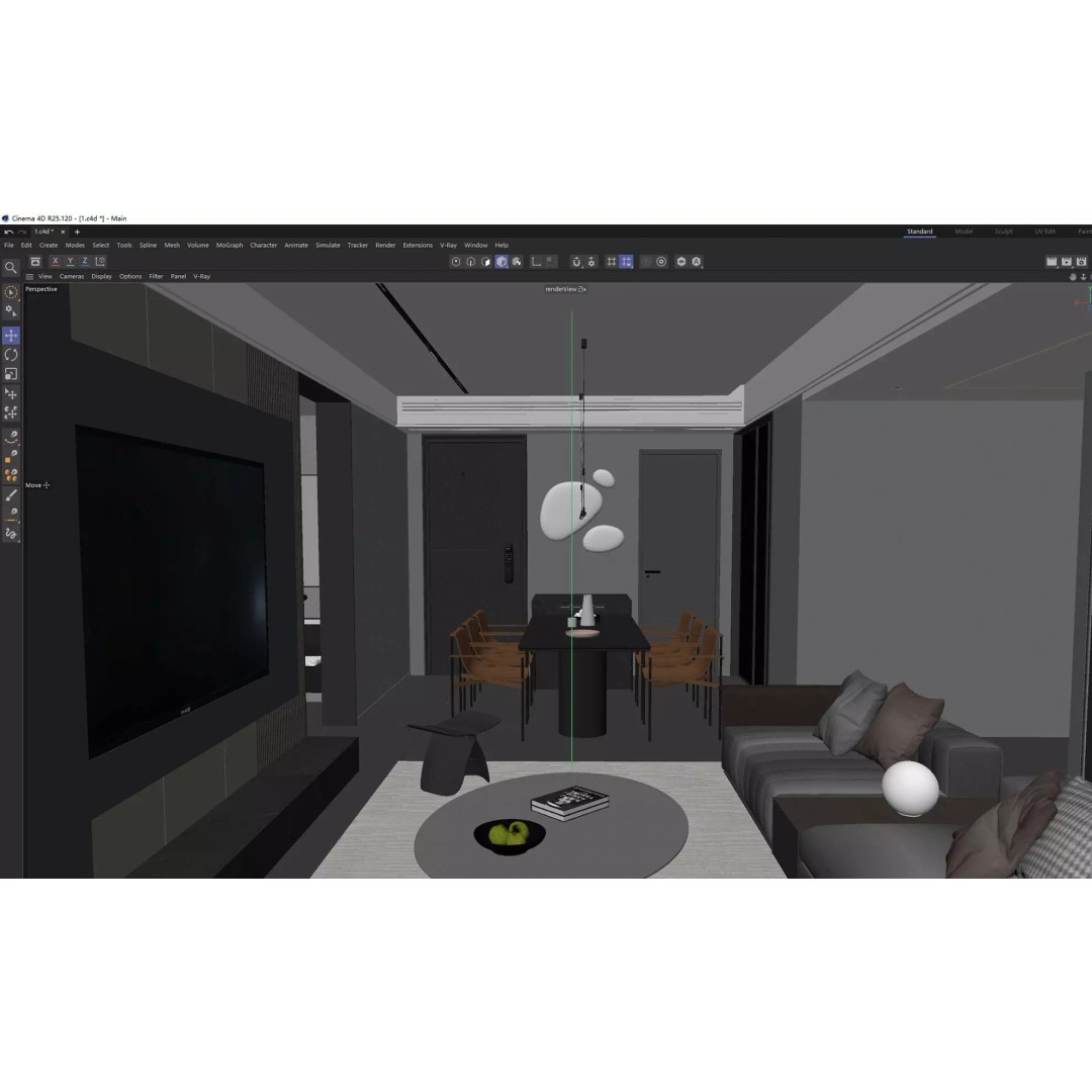 Luxury Living Space 3D Model – Modern Interior with Home Office, FBX - View 22