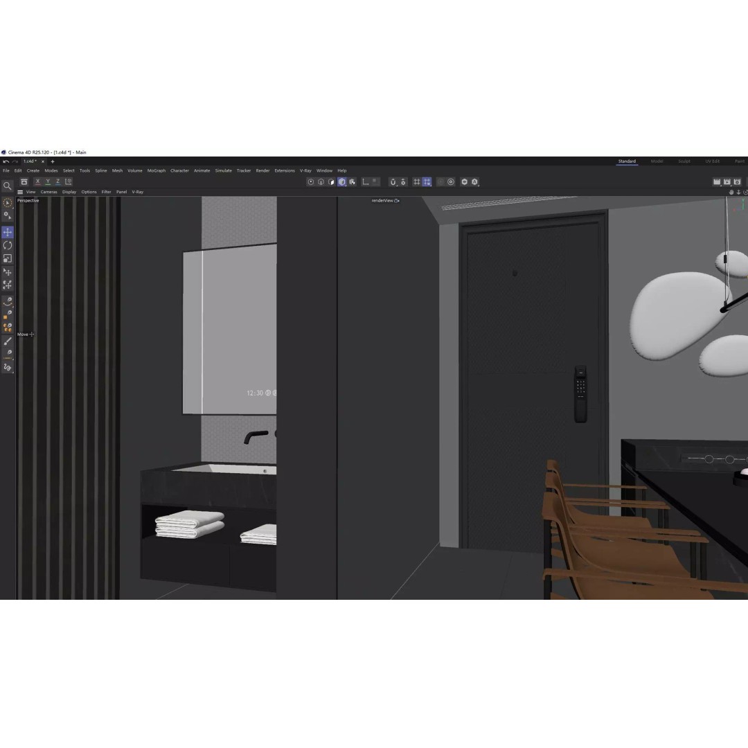 Luxury Living Space 3D Model – Modern Interior with Home Office, FBX - View 23